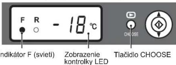 F R - 18 °C ndikátor F (svieti) Zobrazenie kontrolky LED Tlačidlo CHOOSE