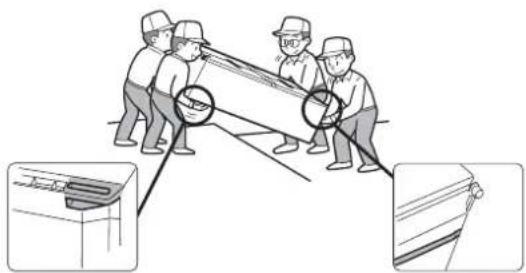 Illustration of workers installing or maintaining a cable or pipe system, with close-ups of the components (no text or symbols)