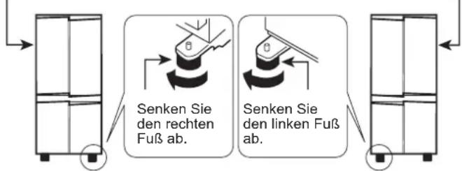 Senken Sie den rechten Fuß ab. Senken Sie den linken Fuß ab.