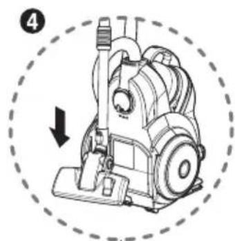 Illustration of a vacuum cleaner with a downward arrow indicating motion.