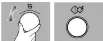 Two hand gestures: one with a curved arrow and the other with a circular dial (no text or symbols)