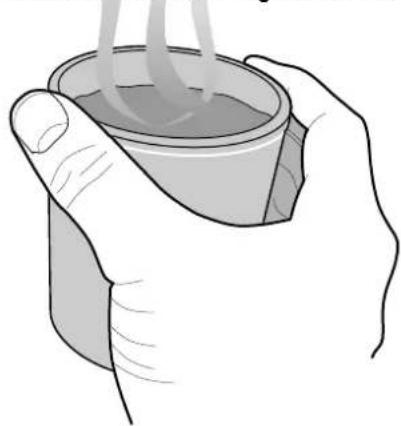 Illustration of two hands holding a cup with steam rising from the cup.
