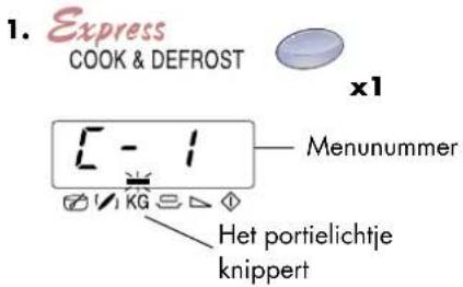 1. Express COOK & DEFROST x1 L - 1 Menunummer ✓ KG ▲ △ Het portiellichtje knippert