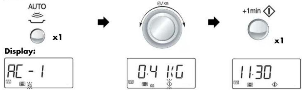 AUTO x1 Display: AC - 1 0.4 KG +1min x1 11:30