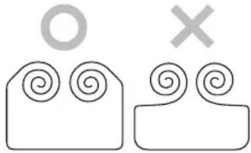 Two abstract shapes with spiral patterns: one with a circle above and another with an 'X' above, both without any text or symbols.