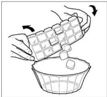 Illustration of hands placing a grid block into a bowl with an arrow indicating rotation (no text or symbols)
