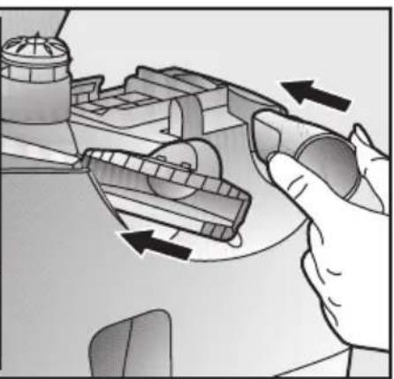 Illustration of a hand operating a mechanical device with directional arrows indicating motion (no text or symbols)