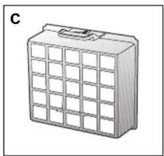 3D diagram of a rectangular grid device with a handle, labeled 'C' in the top-left corner (no text or symbols on the device itself)