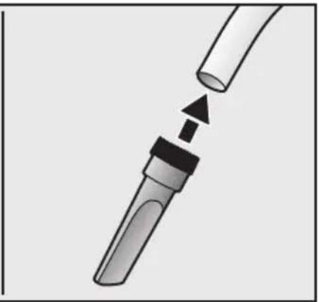 Diagram of a medical or laboratory device with a pointed tip inserted into a cylindrical tube (no text or symbols)