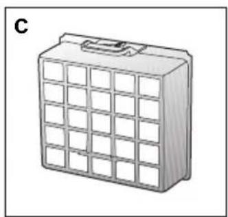 3D diagram of a rectangular grid device with a handle, labeled 'C' in the top-left corner (no text or symbols on the device itself)
