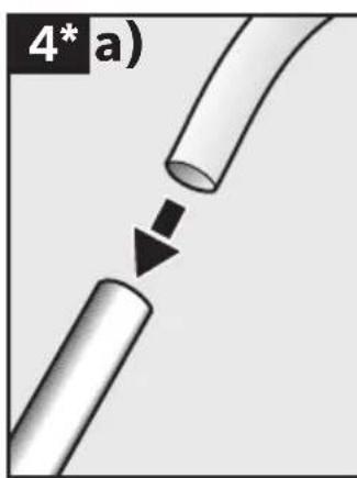 Diagram showing a pipe being inserted into a cylindrical component, labeled '4* a)' (no text or symbols on the diagram itself)