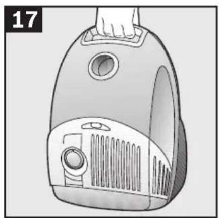 Illustration of a vacuum cleaner with ventilation slots and a handle (no text or symbols)