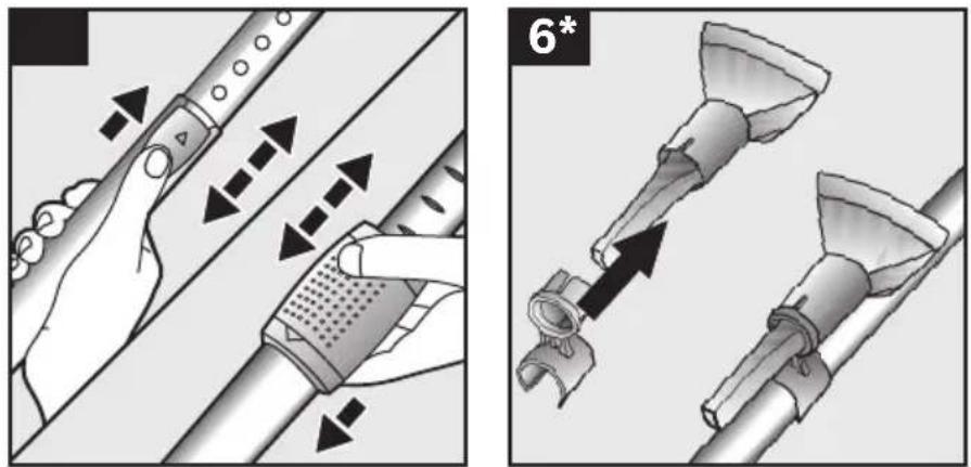 Technical diagram showing two-step installation of a tool with directional arrows and labeled component 6*