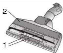 Technical diagram of a vacuum cleaner with labeled parts 1 and 2