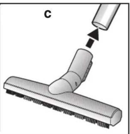Diagram of a hairdryer being inserted into a tiled surface, showing the brush tip and base (no text or symbols present).