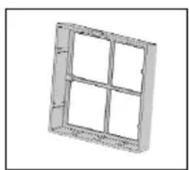 Simple 3D wireframe window frame with four panes (no text or symbols)