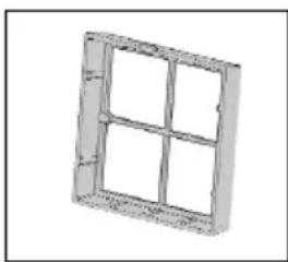 Simple 3D wireframe diagram of a window frame with four panes (no text or symbols)