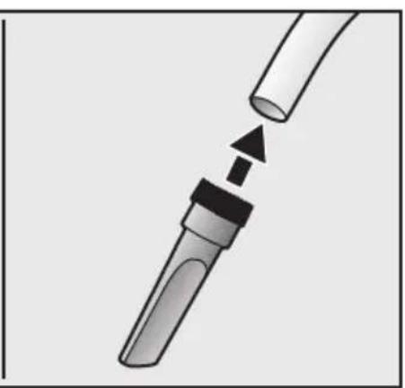 Diagram of a medical or laboratory device with a pointed tip inserted into a cylindrical tube (no text or symbols)
