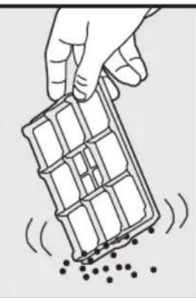 Illustration of a hand holding a chocolate bar with scattered black dots below (no text or symbols)