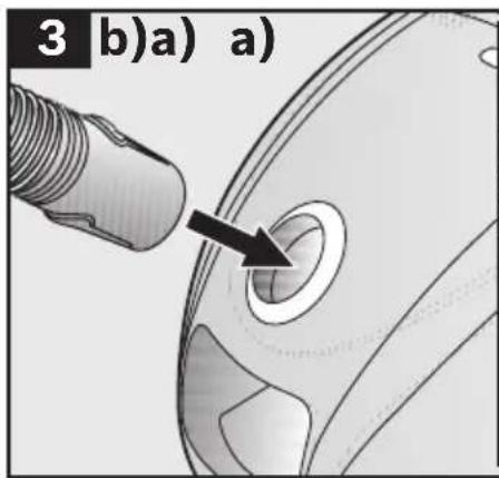 Close-up of a mechanical component with threaded tube and circular opening, showing directional arrows (no text or symbols)