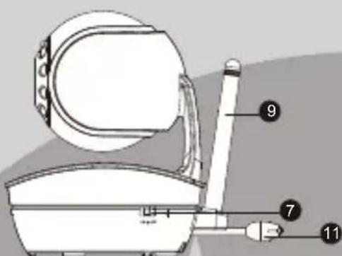 Technical diagram of a toilet with numbered parts labeled 7, 9, and 11