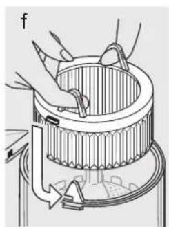 Diagram of hands operating a cylindrical device with internal components and directional arrows (no text or symbols)