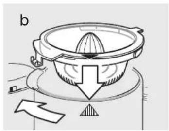 Diagram of a mechanical device with a central knob and directional arrow, no text or symbols present
