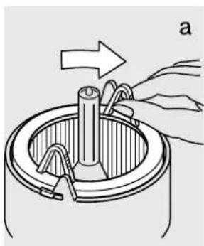 Diagram of a mechanical assembly with a cylindrical component and directional arrow, no text or symbols present