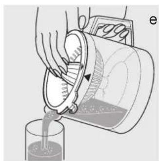 Illustration of a hand pouring liquid into a container with a glass (no text or symbols)