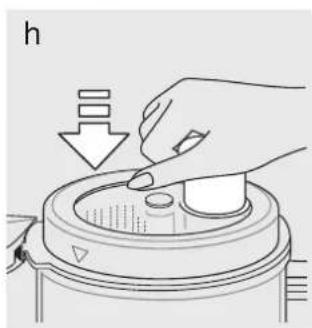 Illustration of a hand pressing down on a mechanical component with a downward arrow indicating motion (no text or symbols)