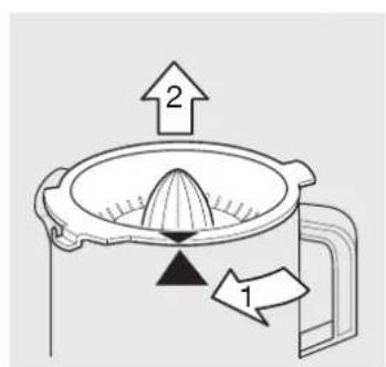Diagram of a coffee maker with labeled parts and directional arrows indicating process flow