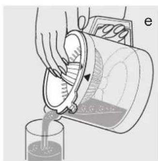 Illustration of a hand pouring liquid into a container with a tool, no text or symbols present