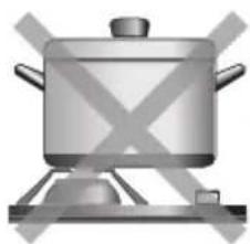 Illustration of a cooking pot on a stove with crossed-out triangular symbols (no text or labels)