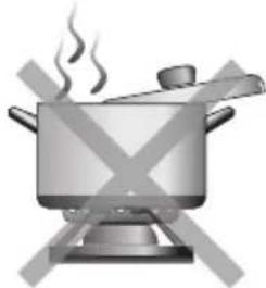 Illustration of a cooking pot with steam rising, crossed out by an X symbol.