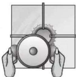 Illustration of hands holding a wheel with a gear and shaft (no text or symbols)