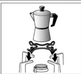 Illustration of a kettle being heated by a stove, with hands operating it (no text or symbols)