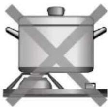 Illustration of a cooking pot on a stand with crossed x marks (no text or symbols)