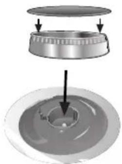 Diagram showing a mechanical component with arrows indicating assembly or force direction (no text or symbols present)
