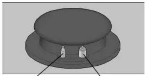 3D rendered model of a hat with two small objects on the side (no text or symbols)