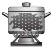 Illustration of a pot with a lid and side handles, containing a dish (no text or symbols visible).