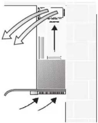 Diagram of airflow or heat transfer through a vertical structure with directional arrows (no text or symbols)