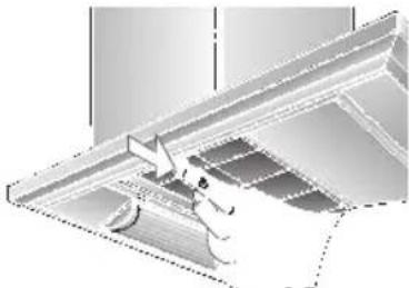 Architectural diagram of a roof structure with ventilation grilles and a person operating equipment (no text or labels)