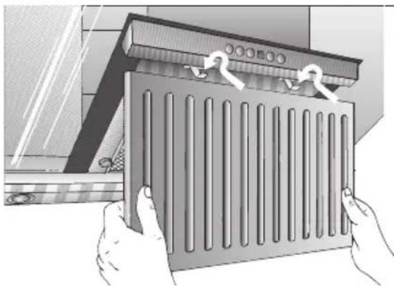 Illustration of hands holding a corrugated metal panel with ventilation slots, no text or symbols present