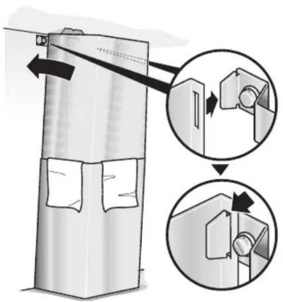 Diagram illustrating a door handle mechanism with magnified views showing the process and component placement.