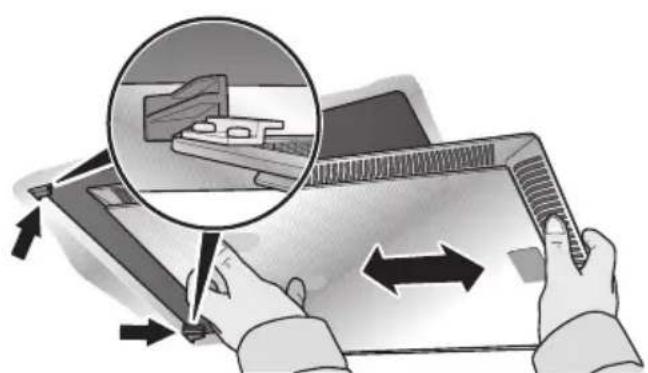 Illustration of hands using a computer with an inset magnified view of a device (no text or symbols)