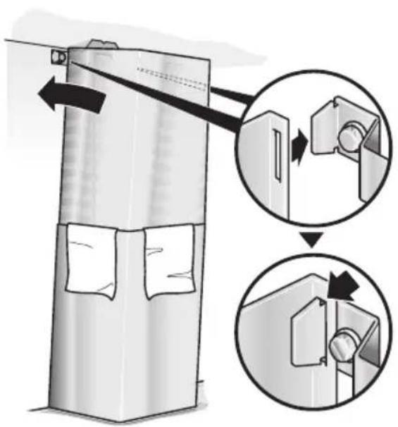 Diagram illustrating a door handle mechanism with magnified views showing the process and component placement.