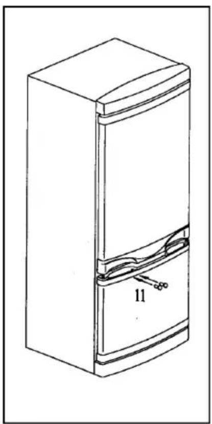 Line drawing of a refrigerator with a label pointing to the side panel (no text or symbols on the device itself).