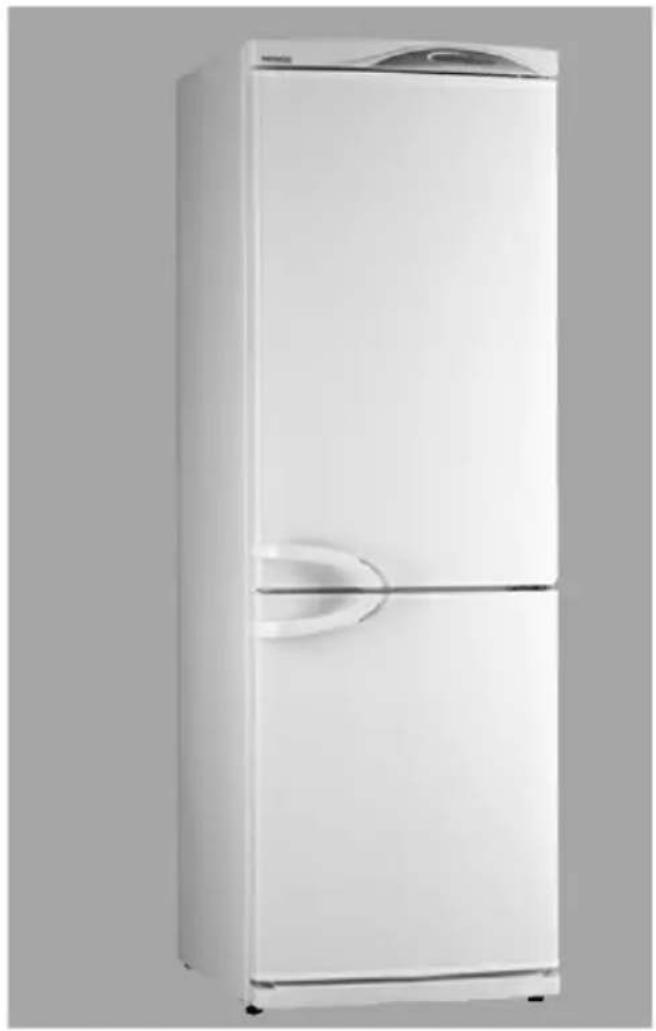 Exterior view of a white refrigerator with a closed lid and side door (no visible text or symbols)