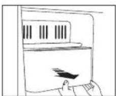 Simple line drawing of a hand pressing down a door with a leaf symbol (no text or labels)