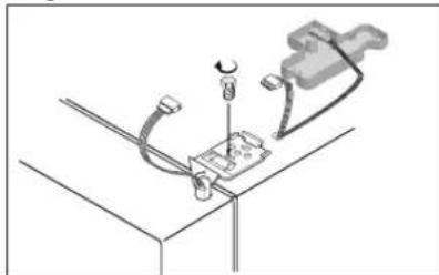 Technical diagram showing a mechanical assembly with wires and a component, no visible text or symbols.